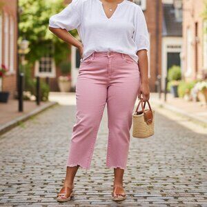 Time and Tru Cropped Pink Distressed Denim Jeans - Size 18